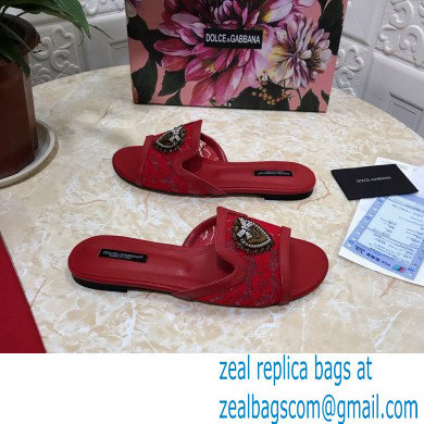 Dolce  &  Gabbana Lace Sliders Red with Devotion Heart 2021